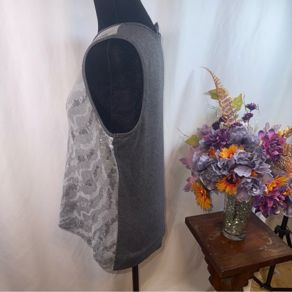 Susan Lawrence Gray Sequin Zebra Tank Top Sleeveless Blouse Medium - Picture 2 of 7
